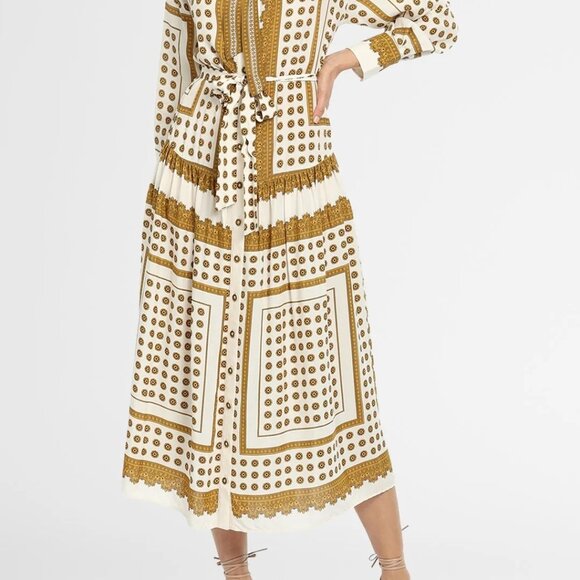 ZIMMERMANN SZ 8 DOTTED SCARF MIDI DRESS EUC NECK SASH WAIST BELT RELAXED - Picture 2 of 11